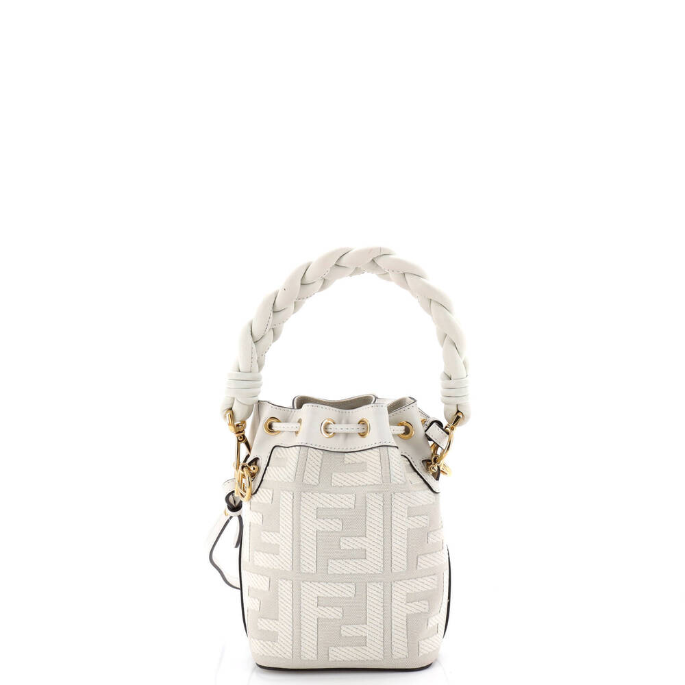 Fendi Mini Woven Handle Mon Tresor Bucket Bag Zucca Embroidered Canvas - Picture 3 of 5